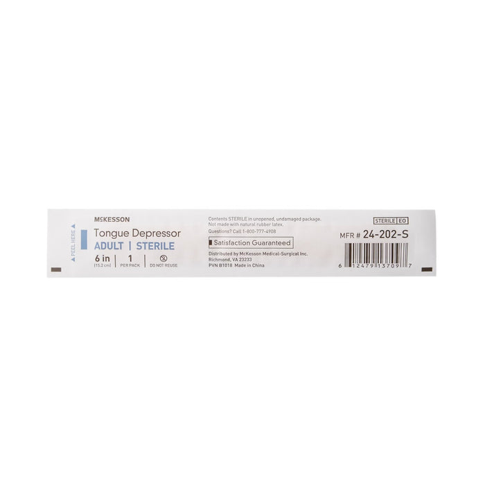 McKesson Tongue Depressor, Wood, Senior, 6", Sterile - 24-202-S-Case - LL Medico