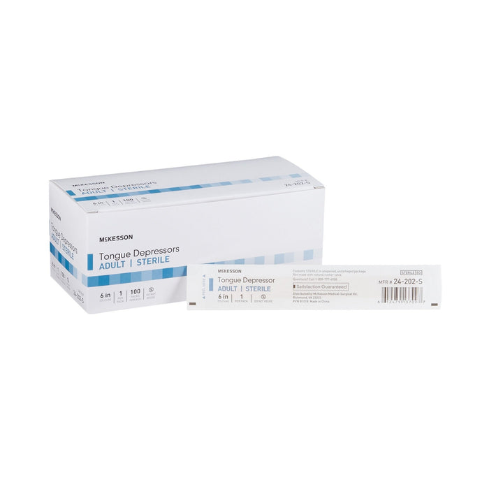 McKesson Tongue Depressor, Wood, Senior, 6", Sterile - 24-202-S-Case - LL Medico
