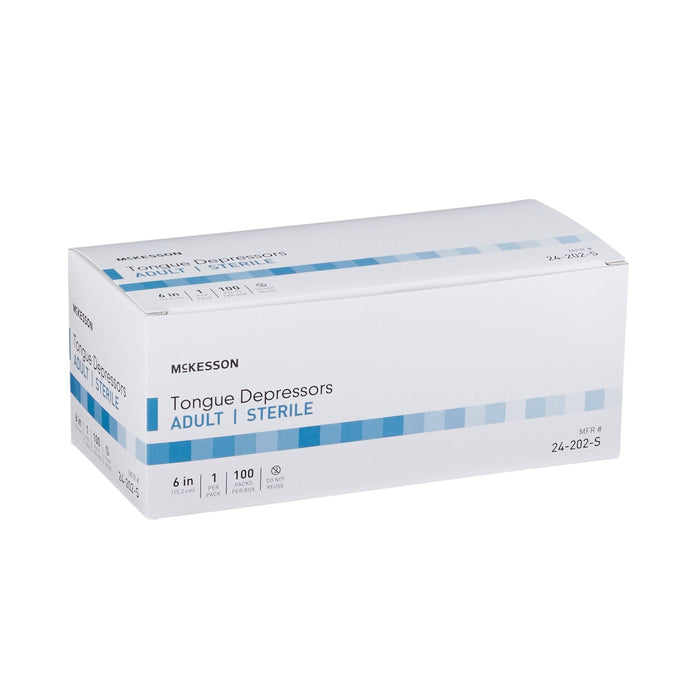 McKesson Tongue Depressor, Wood, Senior, 6", Sterile - 24-202-S-Case - LL Medico