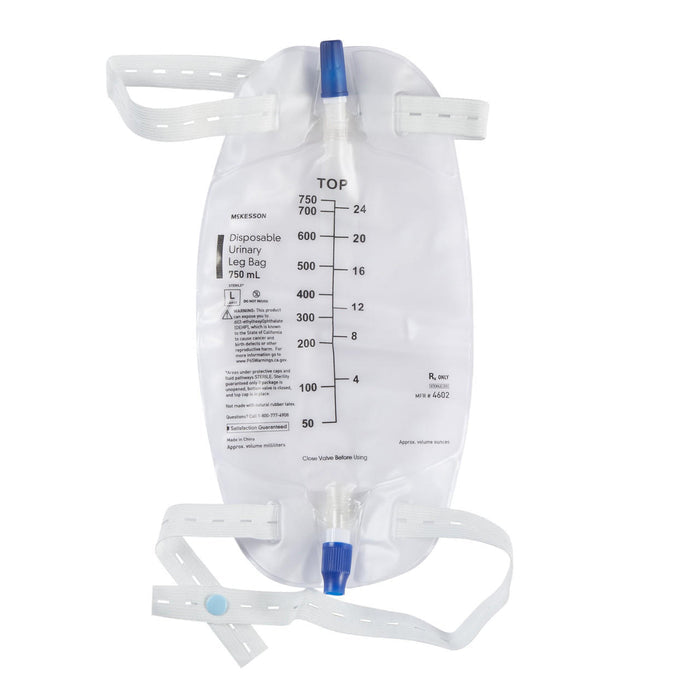 McKesson Urinary Leg Bag with Anti - Reflux Valve, 750 mL - 4602-Single - LL Medico