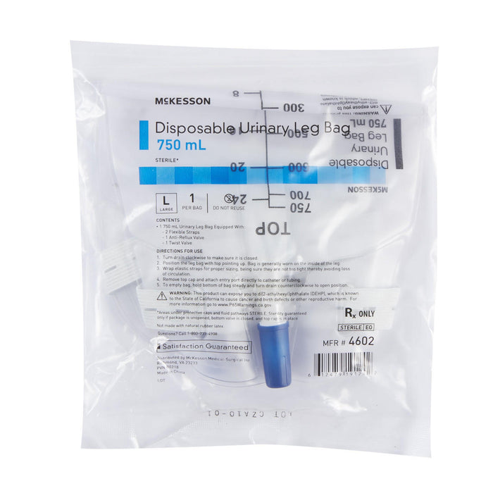 McKesson Urinary Leg Bag with Anti - Reflux Valve, 750 mL - 4602-Single - LL Medico