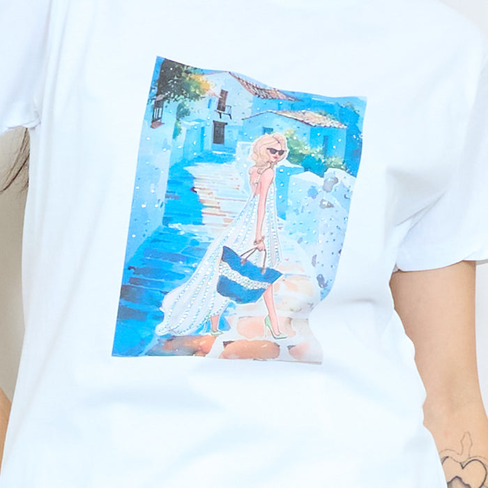 Mediterranean vacation graphic cotton t-shirt wholesale