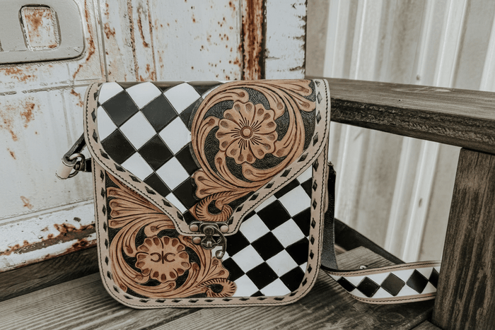 Melrose Tooled Leather Checkered Handbag - 260 Broadway Boutique