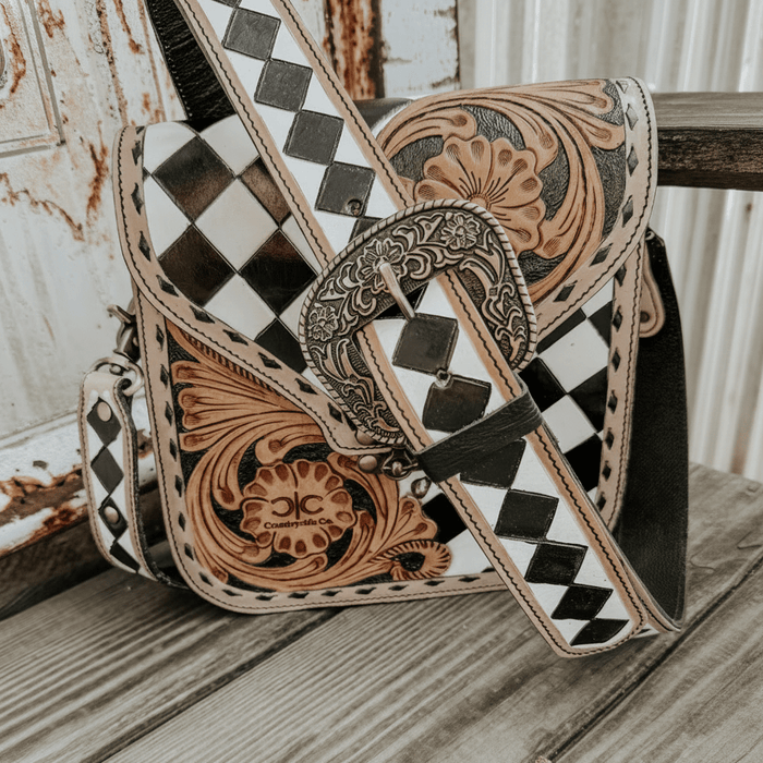 Melrose Tooled Leather Checkered Handbag - 260 Broadway Boutique