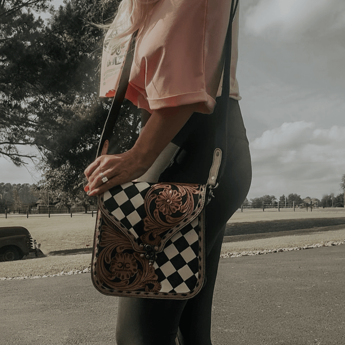 Melrose Tooled Leather Checkered Handbag - 260 Broadway Boutique