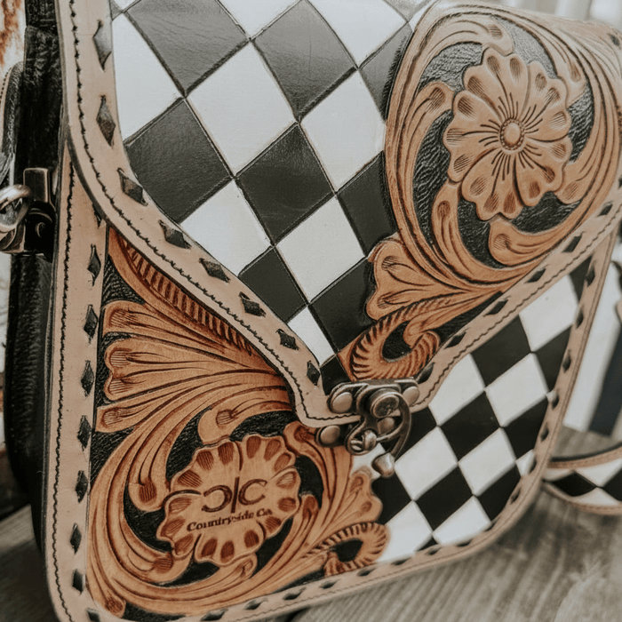 Melrose Tooled Leather Checkered Handbag - 260 Broadway Boutique