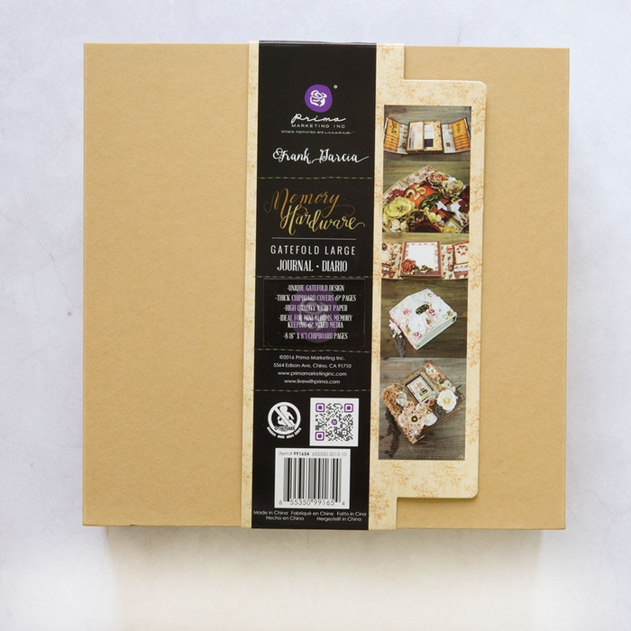 Product packaging with a brown cardboard cover and black label on a light gray background