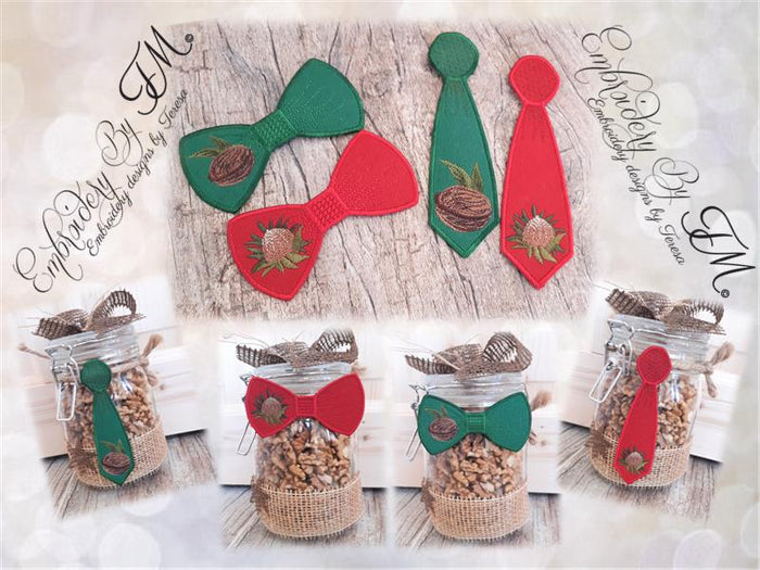 Men's bow tie and men's tie/design on felt/4x4 hoop