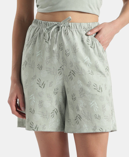 Micro Modal Cotton Relaxed Fit Printed Shorts with Side Pockets - Aqua Gray