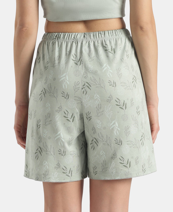 Micro Modal Cotton Relaxed Fit Printed Shorts with Side Pockets - Aqua Gray