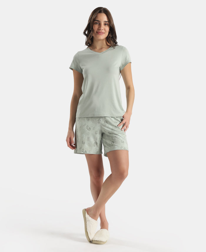 Micro Modal Cotton Relaxed Fit Printed Shorts with Side Pockets - Aqua Gray