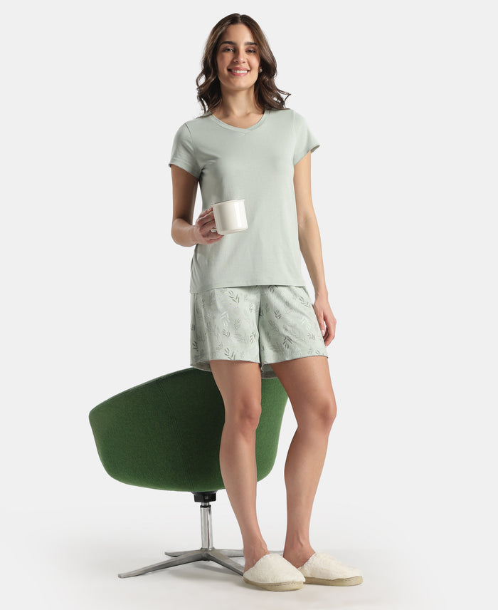 Micro Modal Cotton Relaxed Fit Printed Shorts with Side Pockets - Aqua Gray