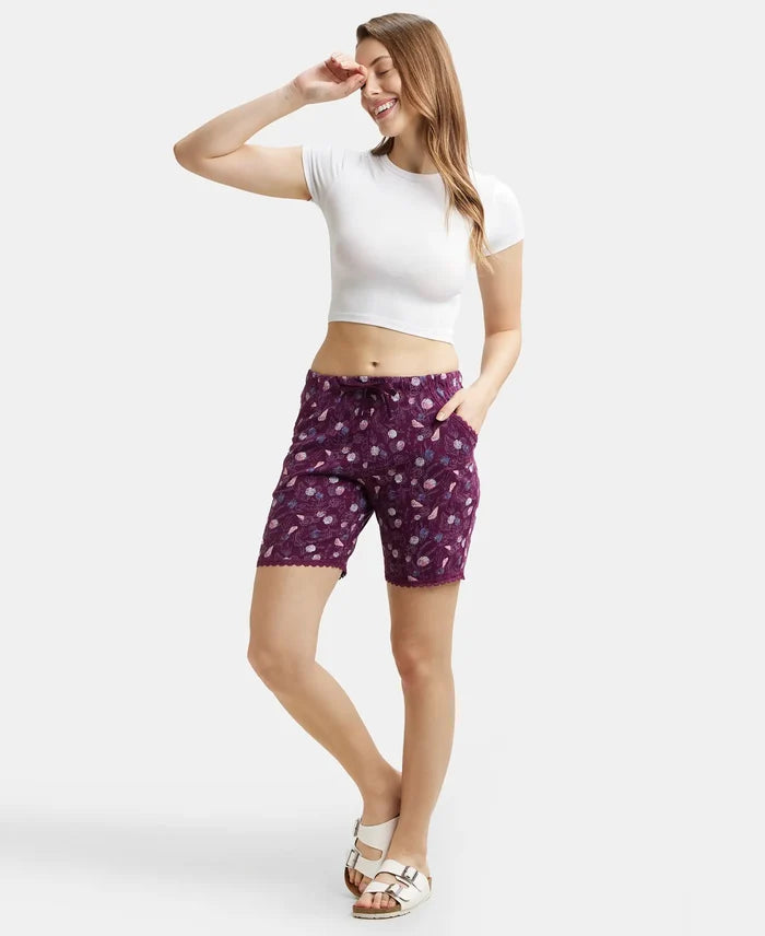 Micro Modal Cotton Relaxed Fit Printed Shorts with Side Pockets - Purple Wine Assorted Prints-6