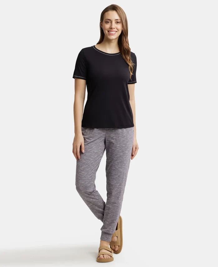 Micro Modal Cotton Relaxed Fit Round neck Half Sleeve T-Shirt - Black-4