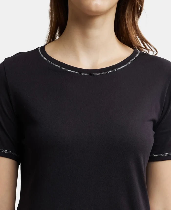 Micro Modal Cotton Relaxed Fit Round neck Half Sleeve T-Shirt - Black-6
