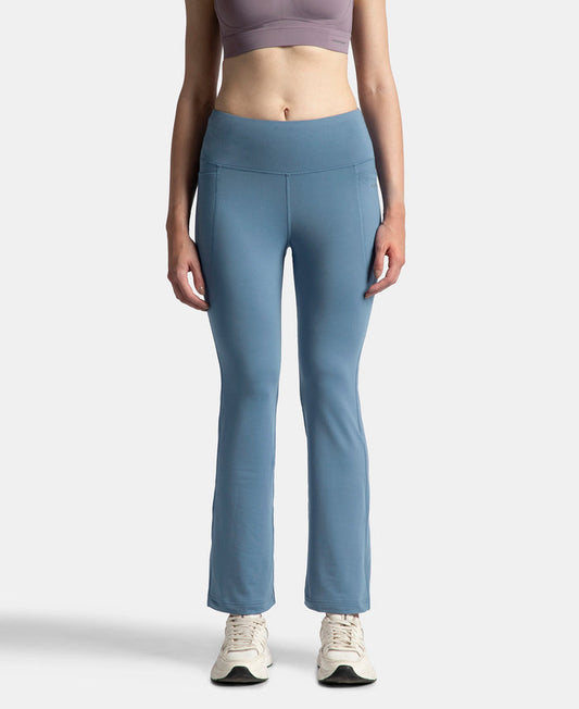 Microfiber Elastane Stretch Regular Fit Flared Pants with StayFresh Treatment - Frost