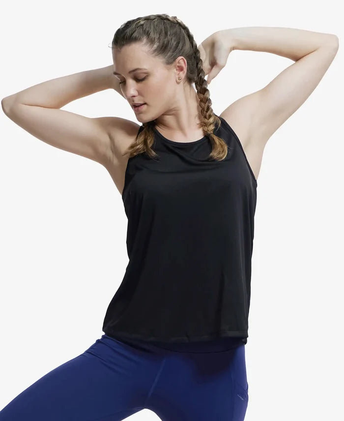 Microfiber Fabric Graphic Printed Racerback Styled Tank Top - Black-5