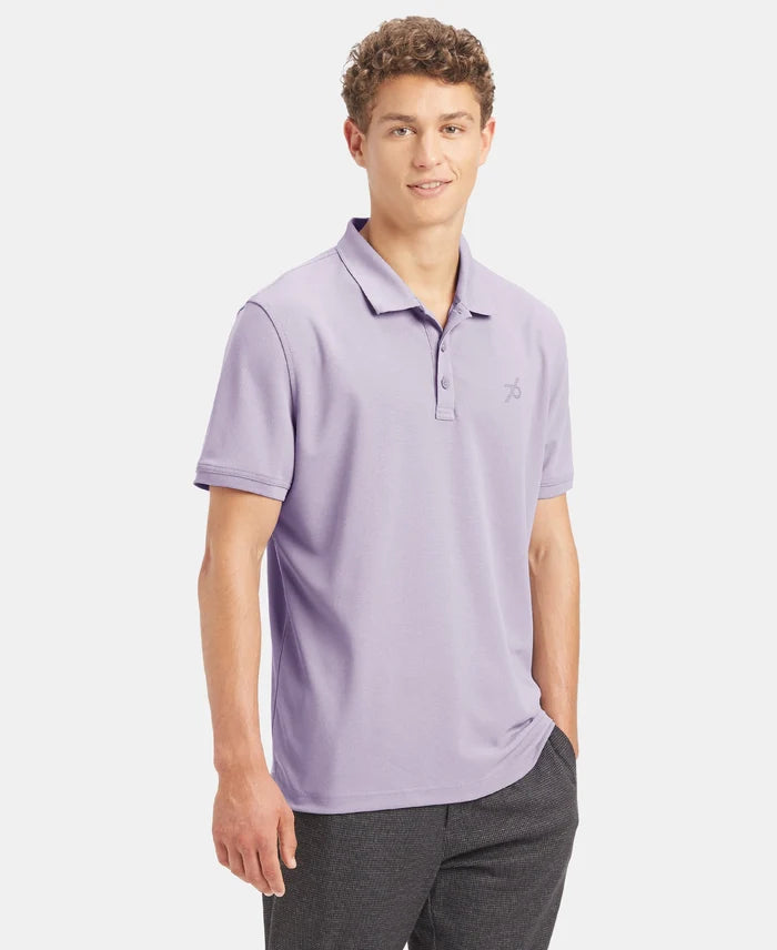 Microfiber Fabric Solid Half Sleeve Polo T-Shirt with StayDry & StayFresh Technology - Lilac Breeze