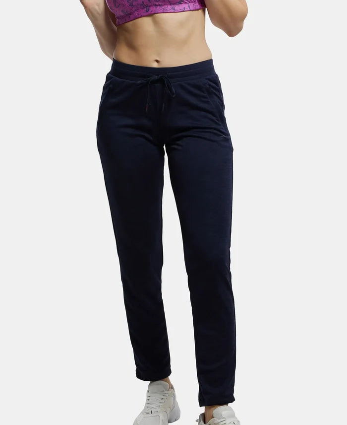 Microfiber Fabric Straight Fit Trackpants with Side Zipper Pockets - Peacoat-5