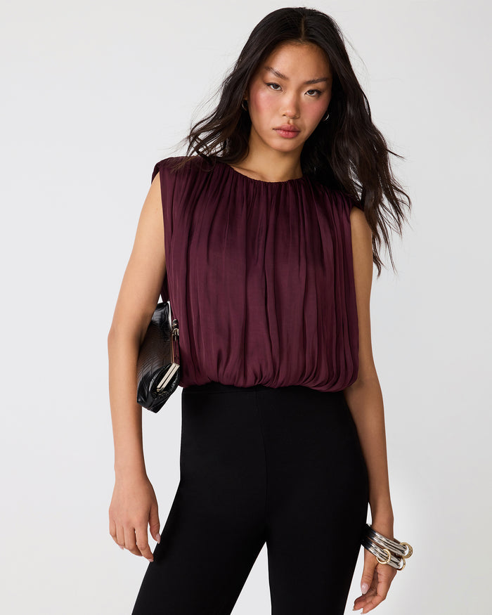 MILANA Purple Wine Pleated Sleeveless Women's Top | Steve Madden