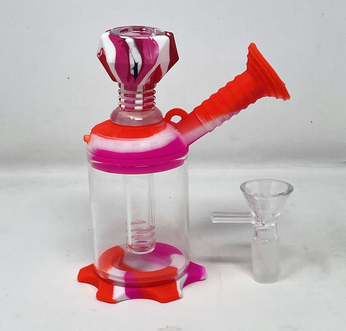 Mini 4.5" Silicone & Glass Bong 14/18mm Dual use Silicone Bowl + Glass Bowl