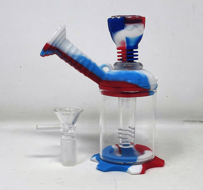 Mini 4.5" Silicone & Glass Bong 14/18mm Dual use Silicone Bowl + Glass Bowl