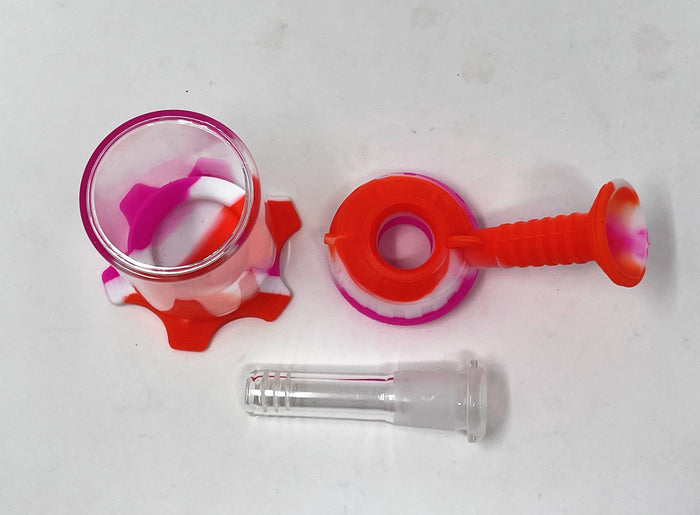 Mini 4.5" Silicone & Glass Bong 14/18mm Dual use Silicone Bowl + Glass Bowl
