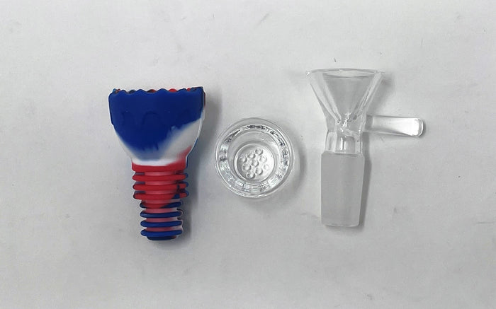 Mini 4.5" Silicone & Glass Bong 14/18mm Dual use Silicone Bowl + Glass Bowl