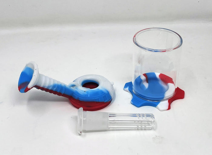 Mini 4.5" Silicone & Glass Bong 14/18mm Dual use Silicone Bowl + Glass Bowl