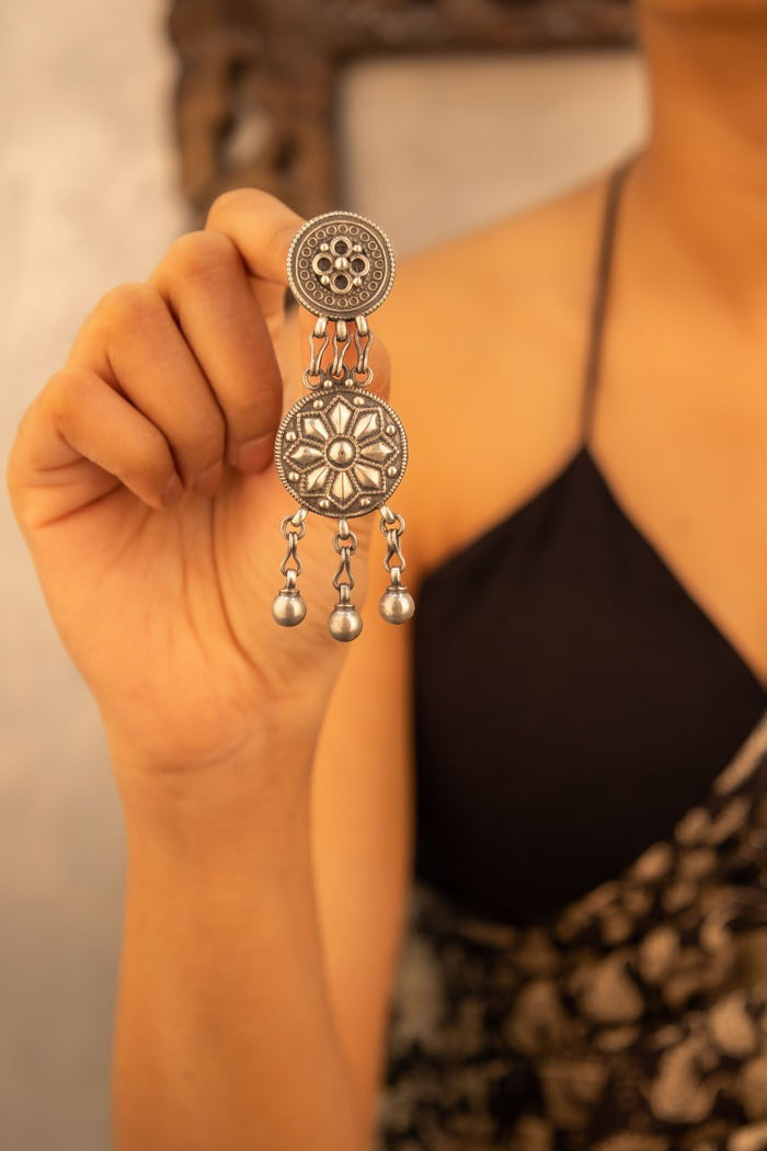 Mizoya Intricate Tribal Motif Ball Drop Earrings