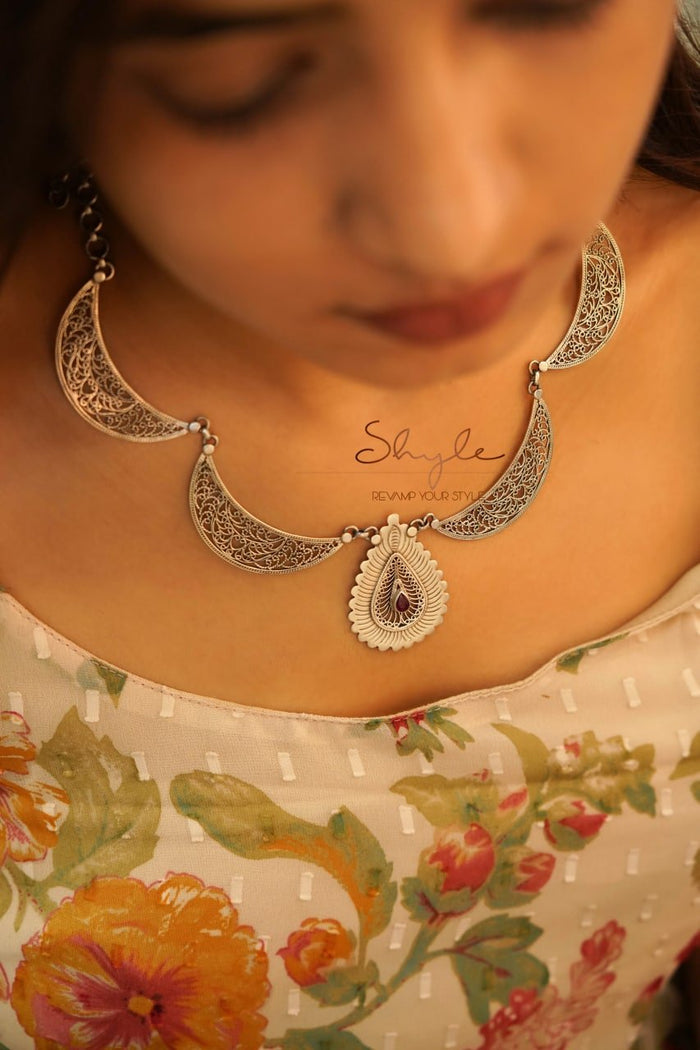 Mizoya Statement Drop Crescent Moon Earring Ring Necklace Set