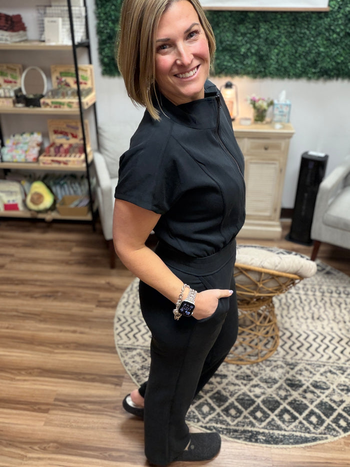 Modal Zip-Front Jumpsuit - Black
