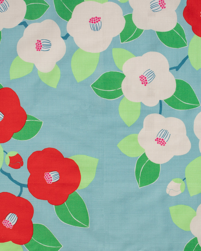 Modern Furoshiki, Hime Musubi, Adeline Klam, Camellia, Turquoise 27.5" x 27.5"