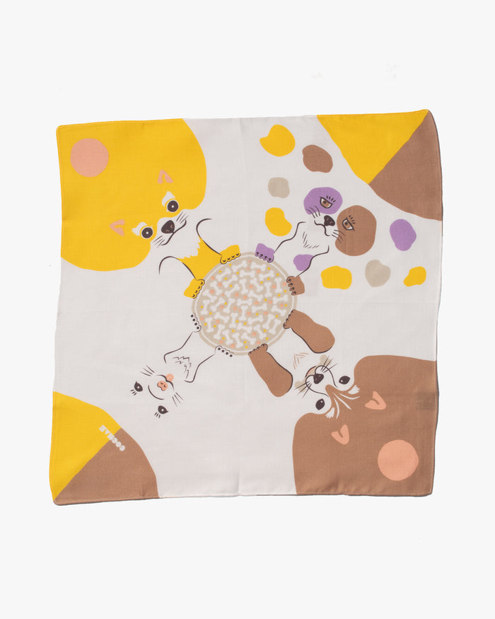 Modern Furoshiki, Musubi, Cochae, Dog, Beige/Yellow 19" x 19"