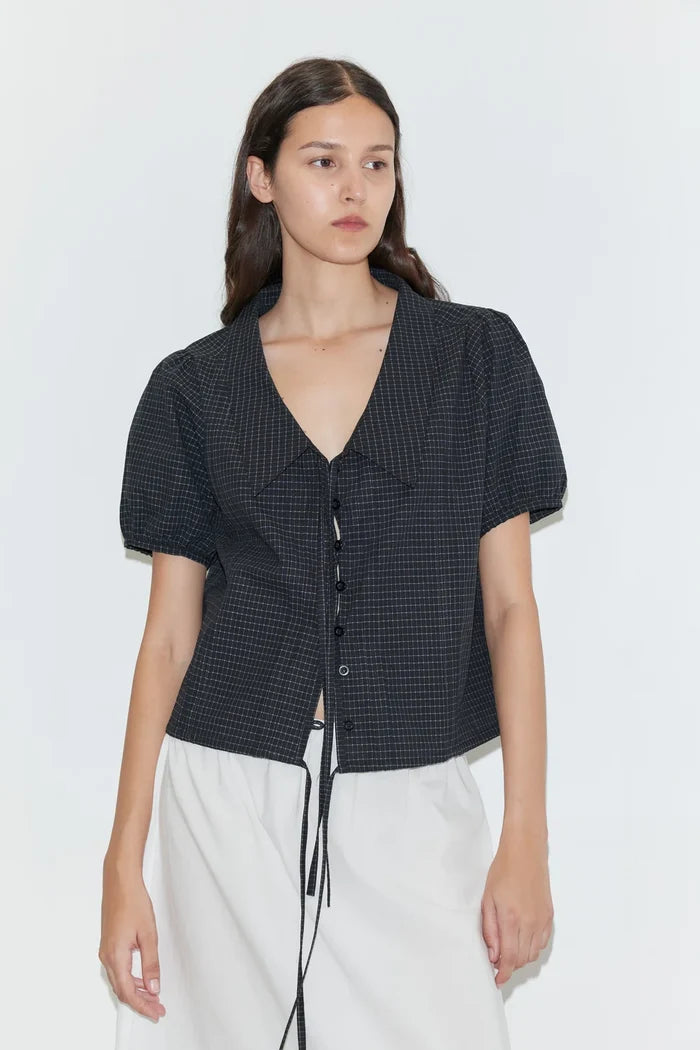 Mono Grid Fine Collar Top