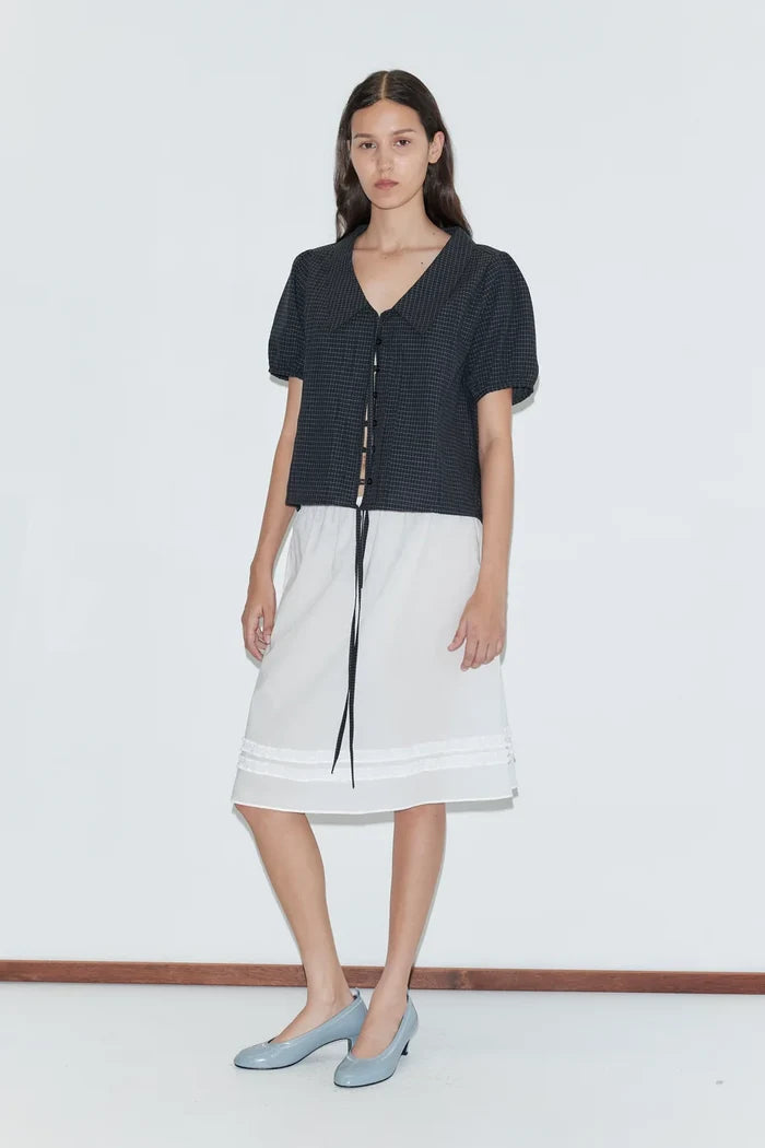 Mono Grid Fine Collar Top