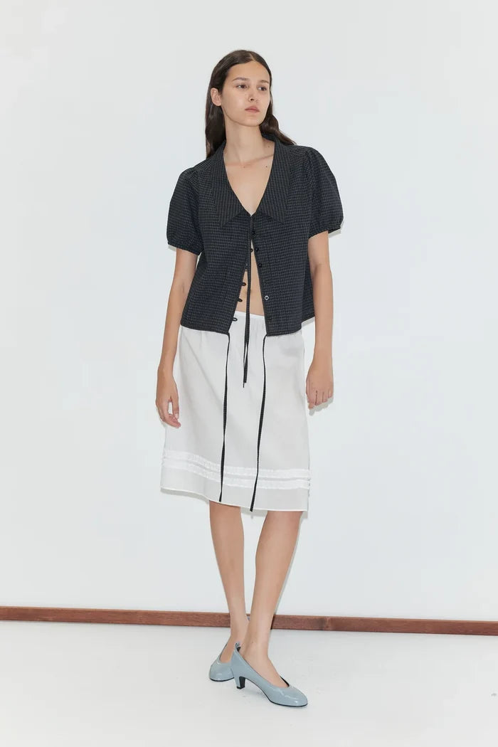 Mono Grid Fine Collar Top