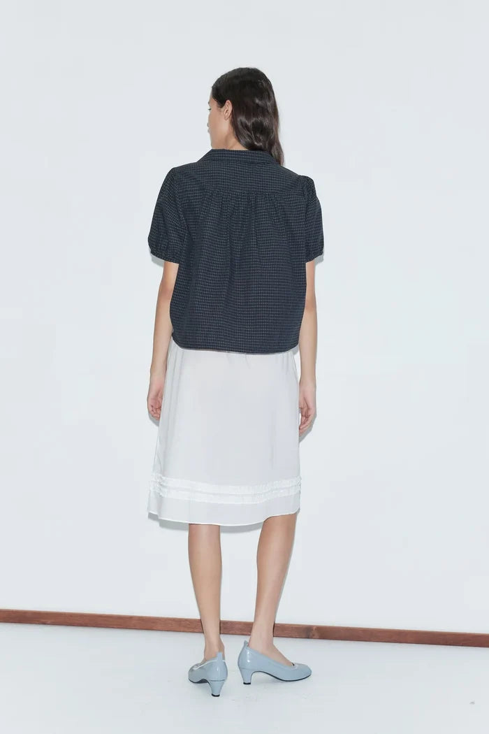 Mono Grid Fine Collar Top
