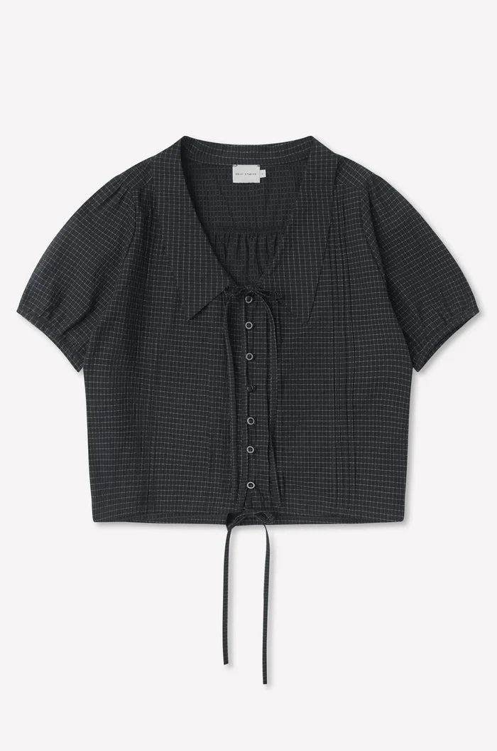 Mono Grid Fine Collar Top