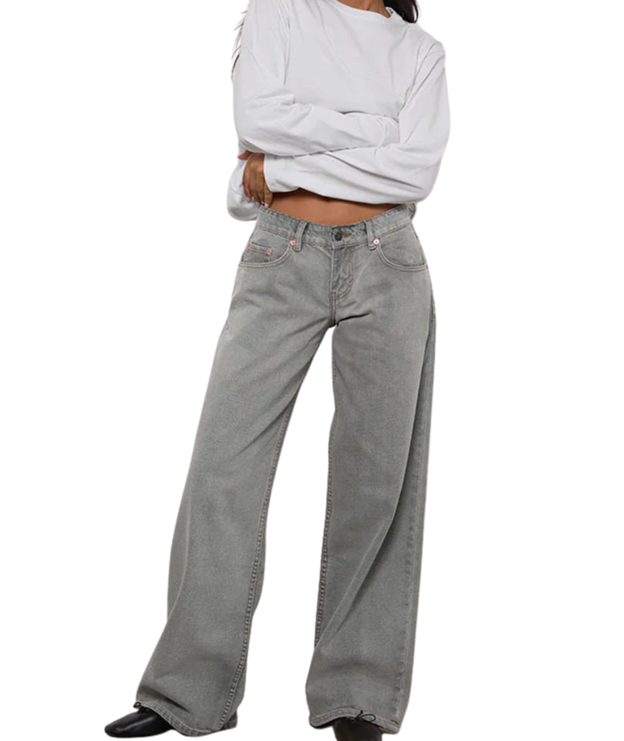 Motel Rocks Women Low Rise Roomy Jeans Bleach Grey Wash Womens Denim Motel Rocks