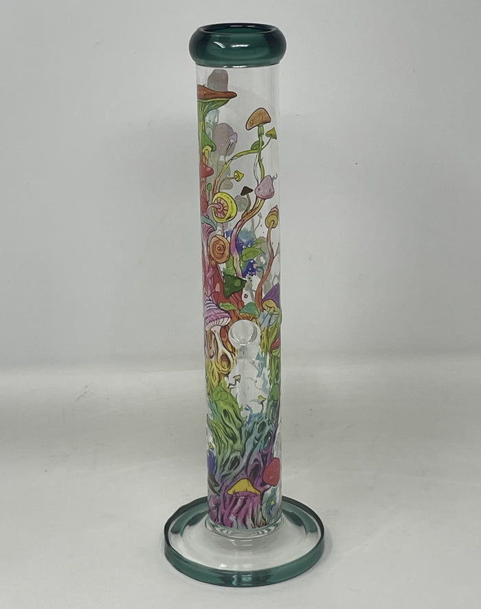 Multi Mushroom Design 14" Straight Thick Glass Water Pipe Bong - 2 bowls