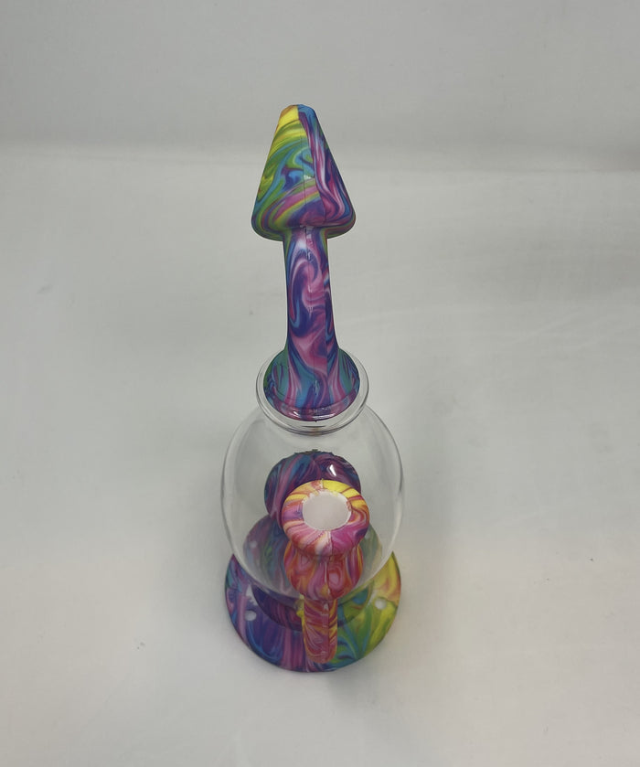 Multi Swirl Colorful Design 8" Silicone and Glass Rig with bowl