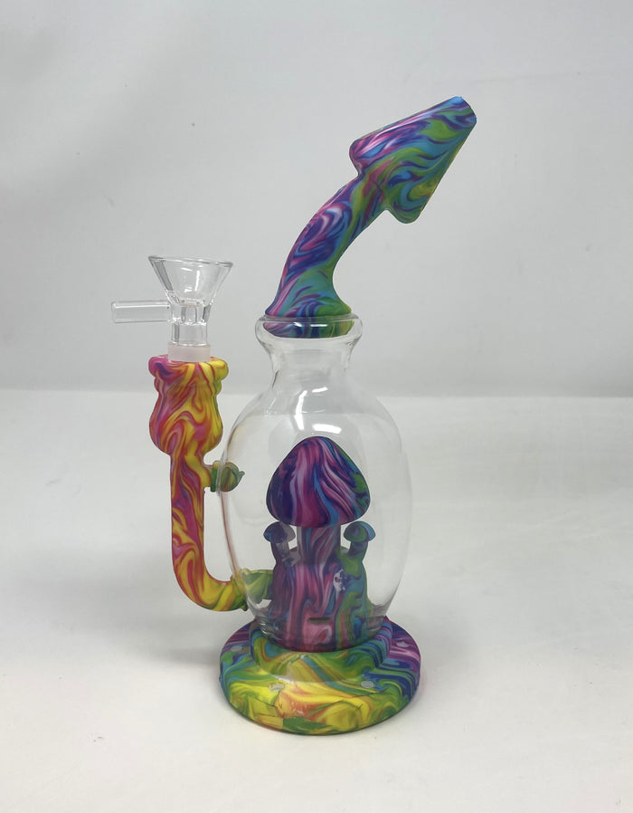 Multi Swirl Colorful Design 8" Silicone and Glass Rig with bowl