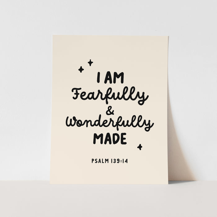 {Natural & Black, Vertical} Fearfully & Wonderfully Made Art Print