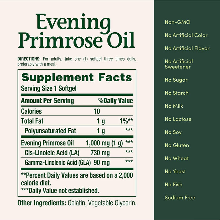 Nature’s Bounty Evening Primrose Oil 1000 mg - 60 Softgels, Omega Fatty Acids