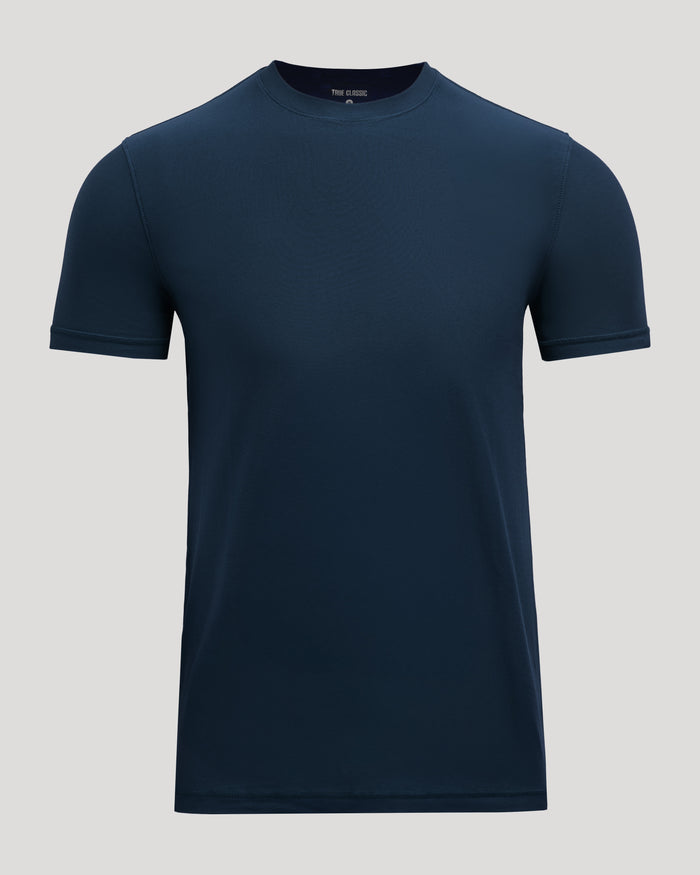 Navy Active Crew Neck Tee on light-gray background.