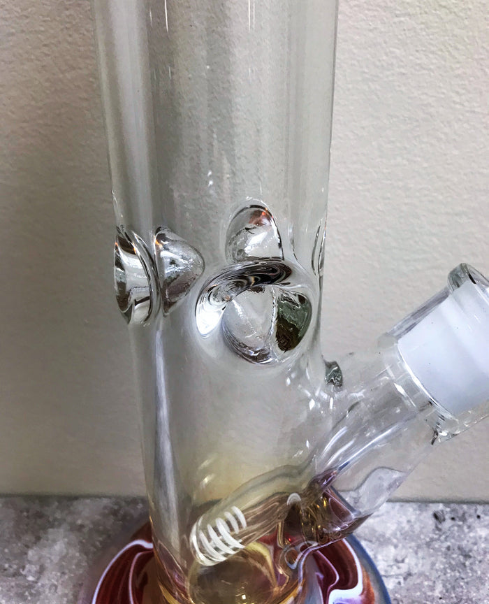 New! 12" Thick Straight Water Pipe/Bong with Amber Color Fumed Glass & 2 - 14mm Male Slide Bowls