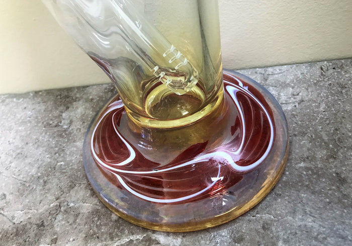 New! 12" Thick Straight Water Pipe/Bong with Amber Color Fumed Glass & 2 - 14mm Male Slide Bowls