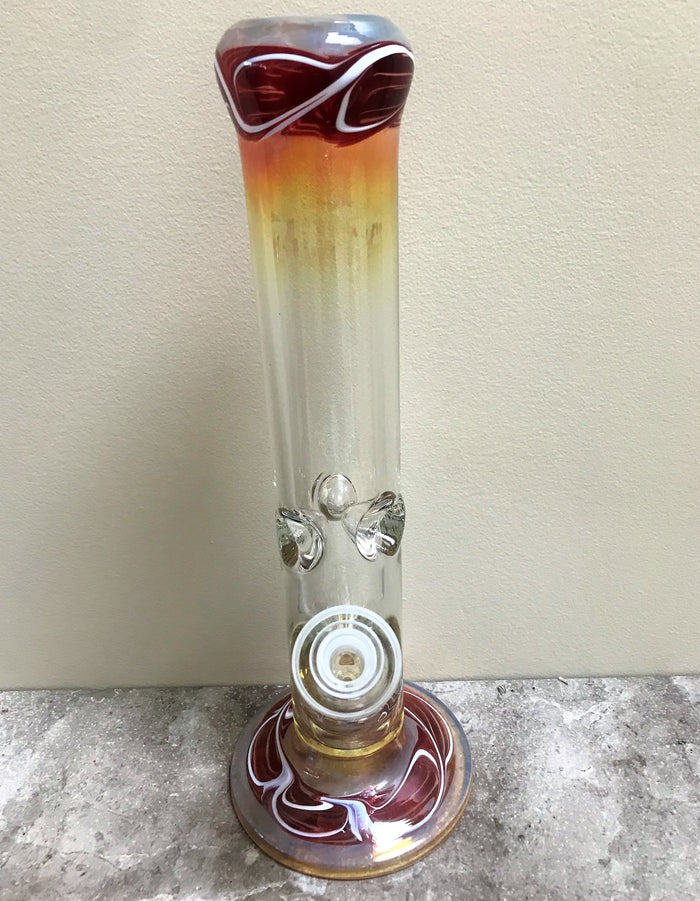New! 12" Thick Straight Water Pipe/Bong with Amber Color Fumed Glass & 2 - 14mm Male Slide Bowls
