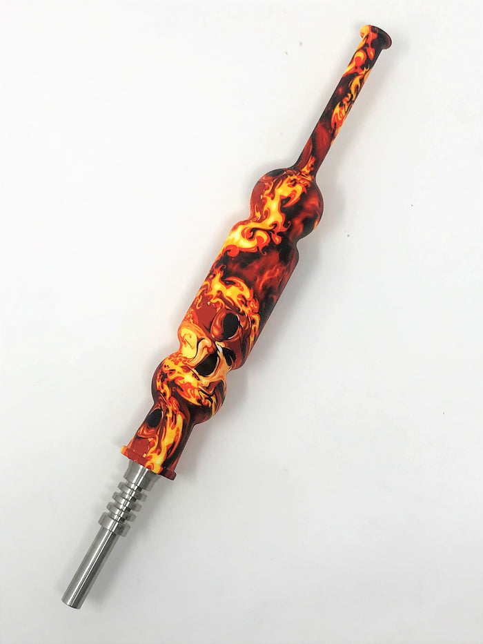 New! Silicone Nectar Kit w/Honey Straw Dab Tool Titanium nail Fire Skull Design